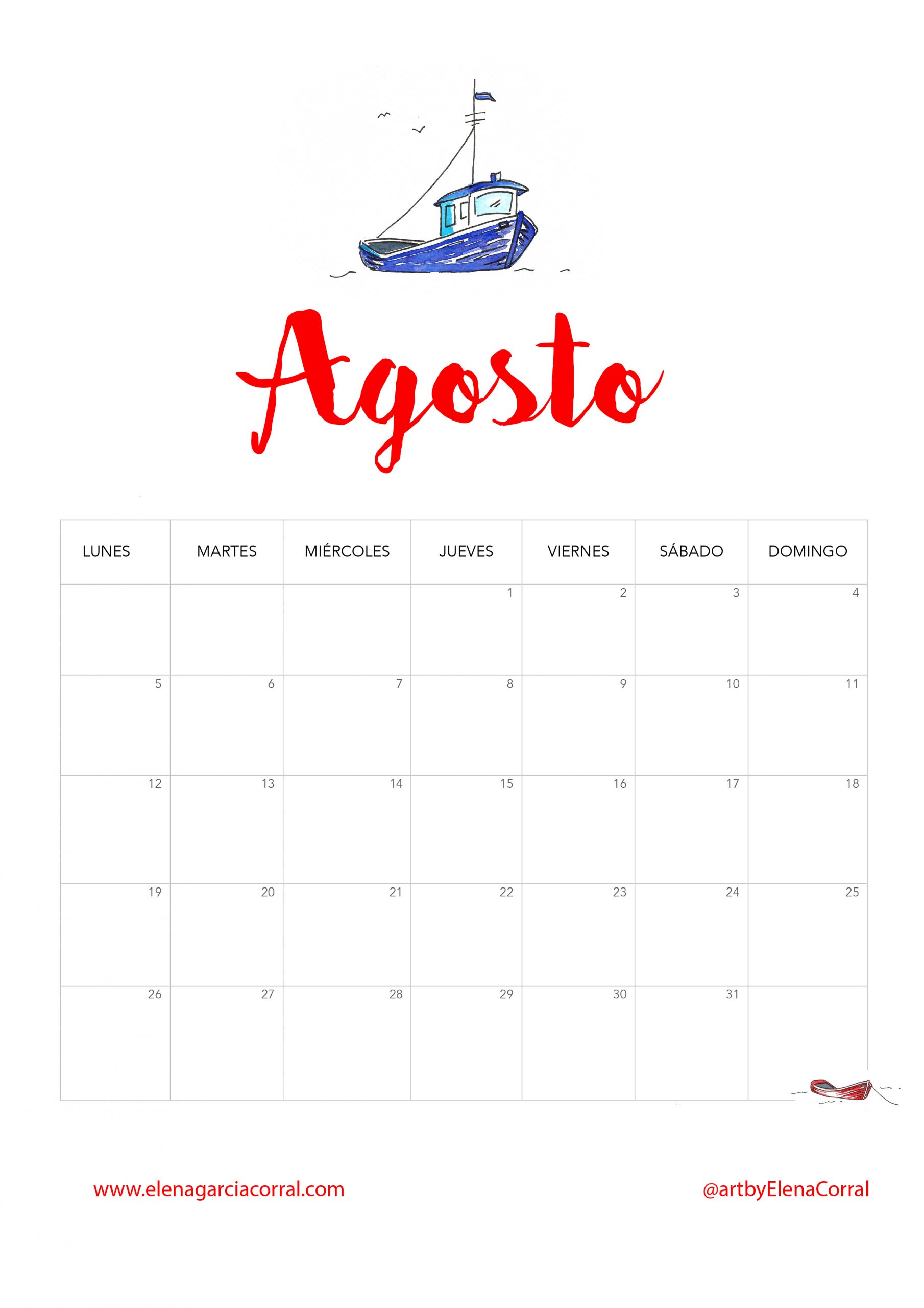 Calendario 2019 - Agosto
